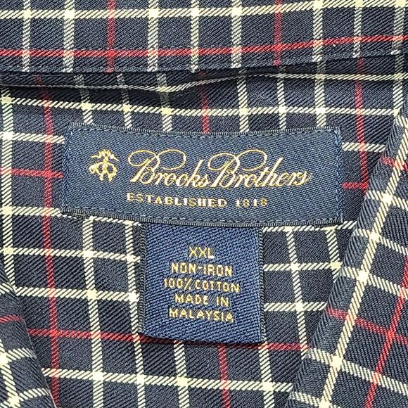 Brooks Brothers Shirt Mens 2XL Blue Red Plaid Non-Iron Long Sleeve Button Down - Picture 5 of 7